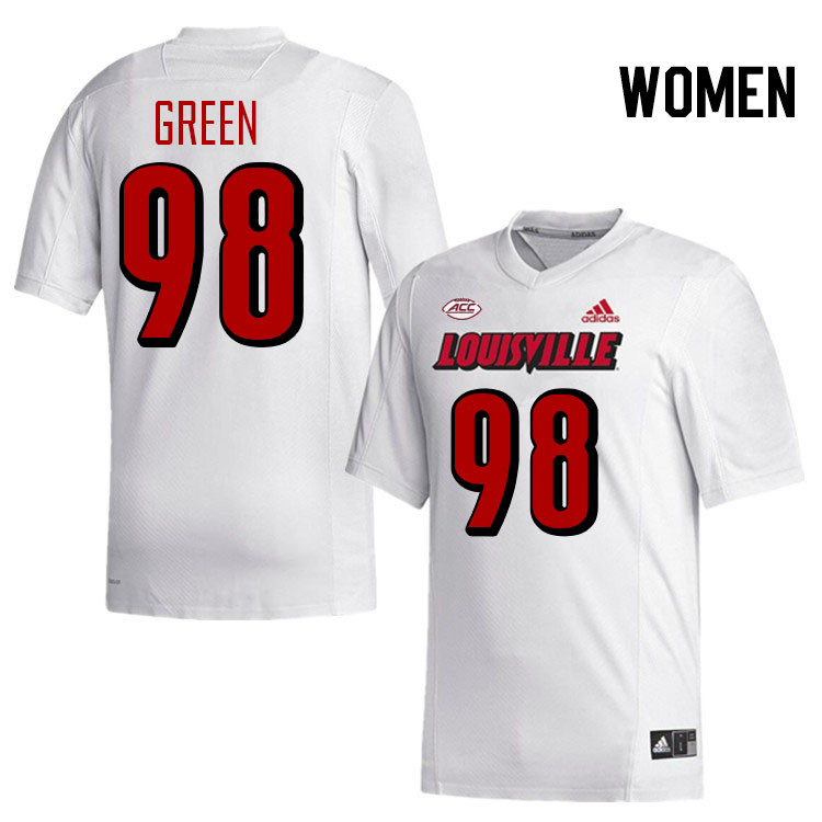 Women #98 Adonijah Green Louisville Cardinals College Football Jerseys Stitched-White